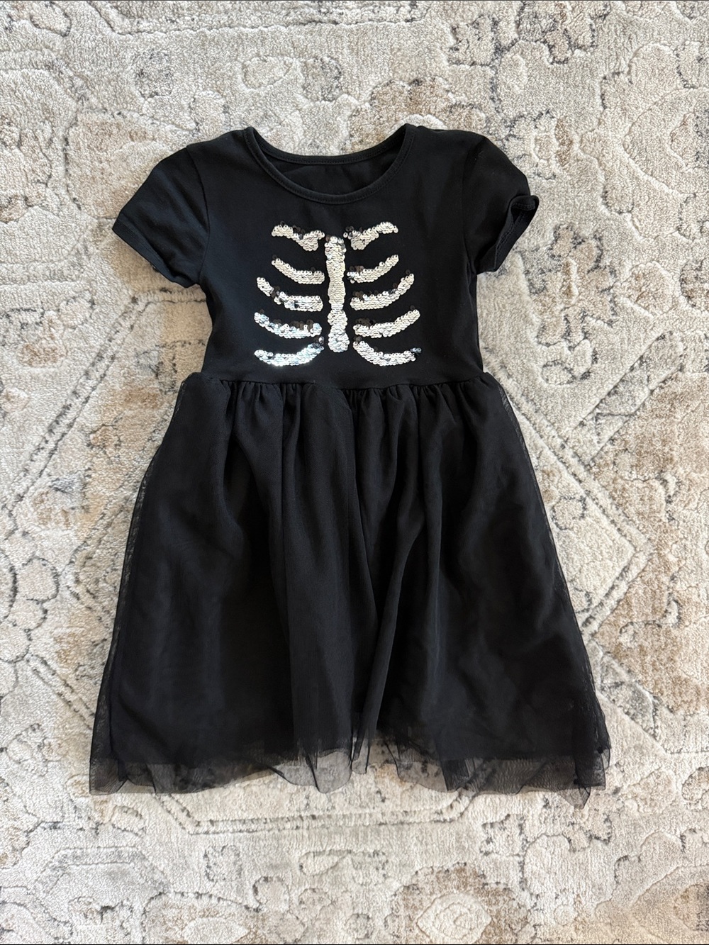 H&M Girls 4T Black Sequin Skeleton Tulle Skirt Costume Dress